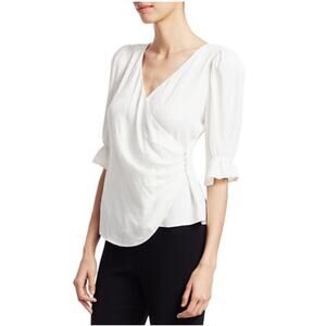Cinq A‎ Sept Theo Top Wrap Surplice V Neck Blouse Ivory Jacquard Small NWT
